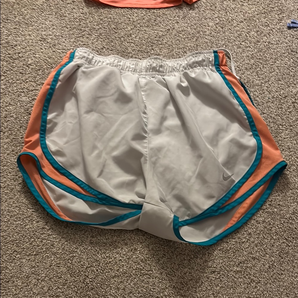 Women's White and Orange Nike Athletic Shorts